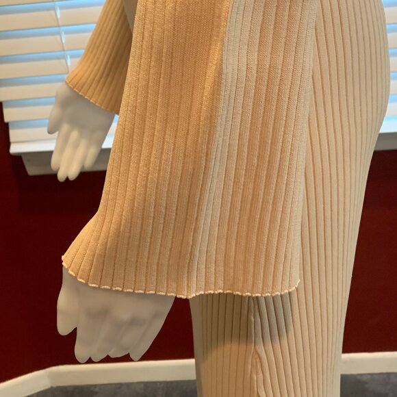 EUC Line & Dot Jessica Sweater Dress S Bell Sleeve Ribbed Knit Side Slit Maxi - Picture 6 of 11
